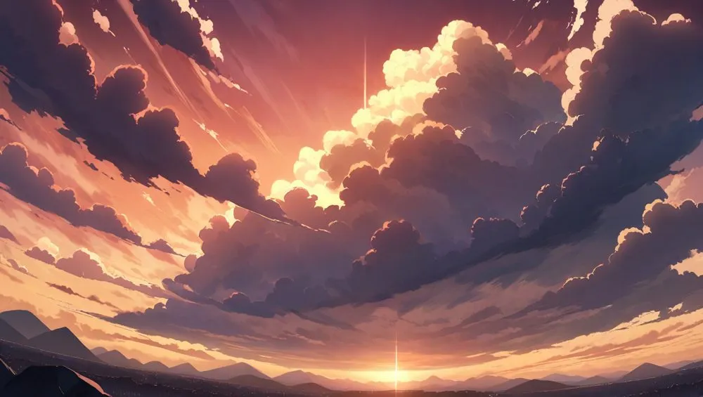 Sunset clouds over a calm horizon